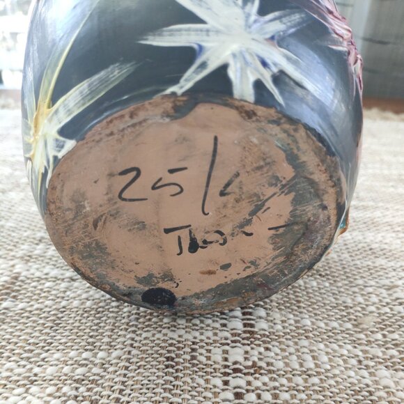 Italian Majolica Starburst Bowl Art Pottery, VTG Ceramic Basket Bowl signed 6" - Picture 8 of 13